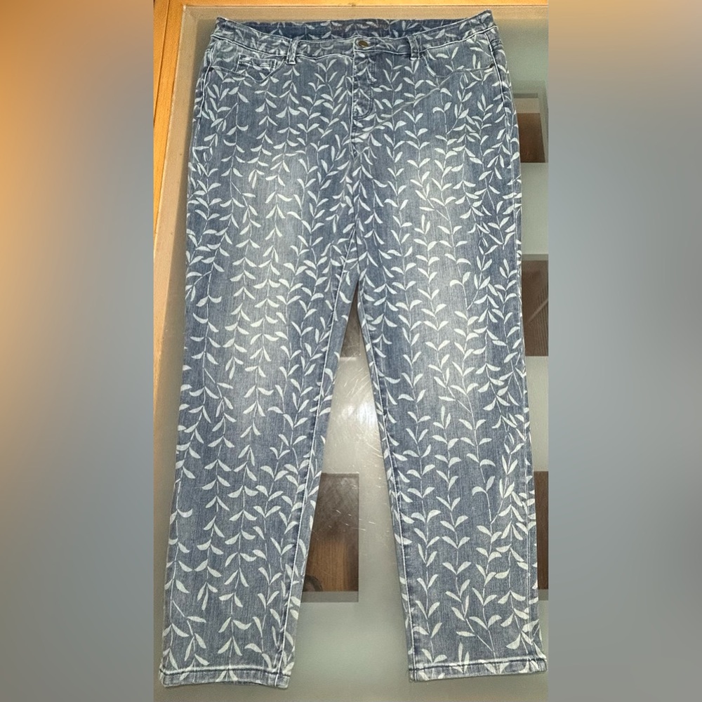 Soft Surroundings Womens Jeans Blue Vine Leaf Print Size XL